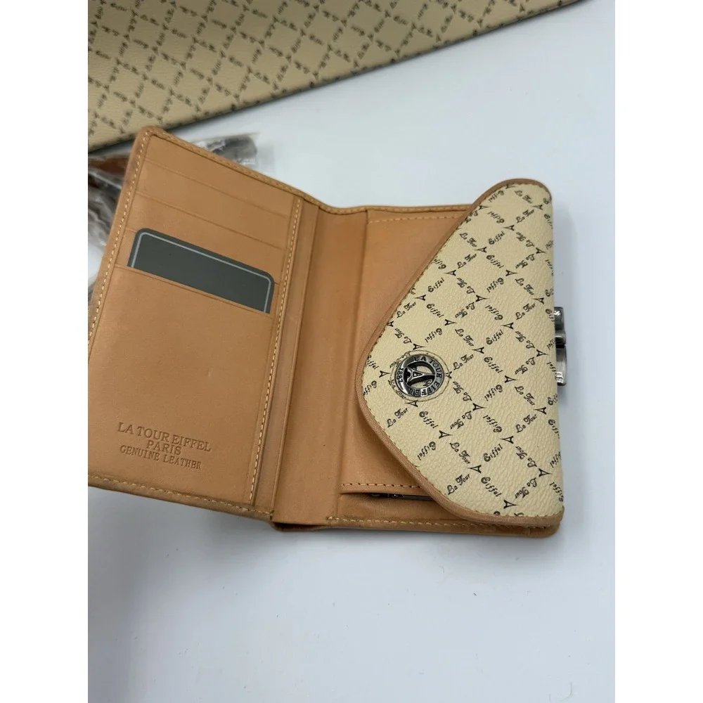 La Tour Eiffel Paris Monogram Satchel Crossbody Bag Beige Matching Wallet Set